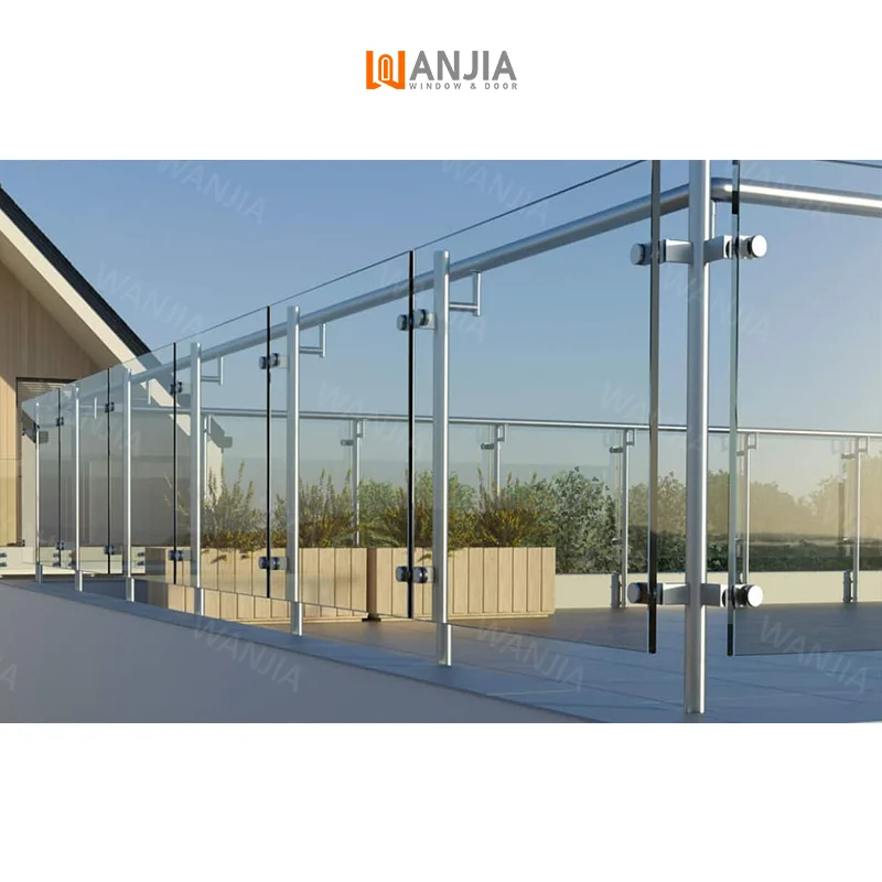 Customized Villa Exterior Tempered Glass Guardrail Aluminum Railing Stainless Steel Frameless Glass Railing Glass Railing