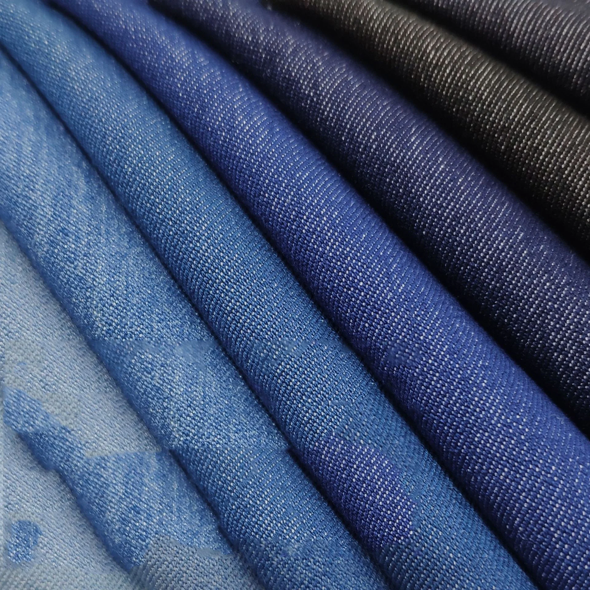 jacket coat blue 240GSM 30% cotton 60% polyester 5% spandex softness imitate denim jeans fabric for clothes