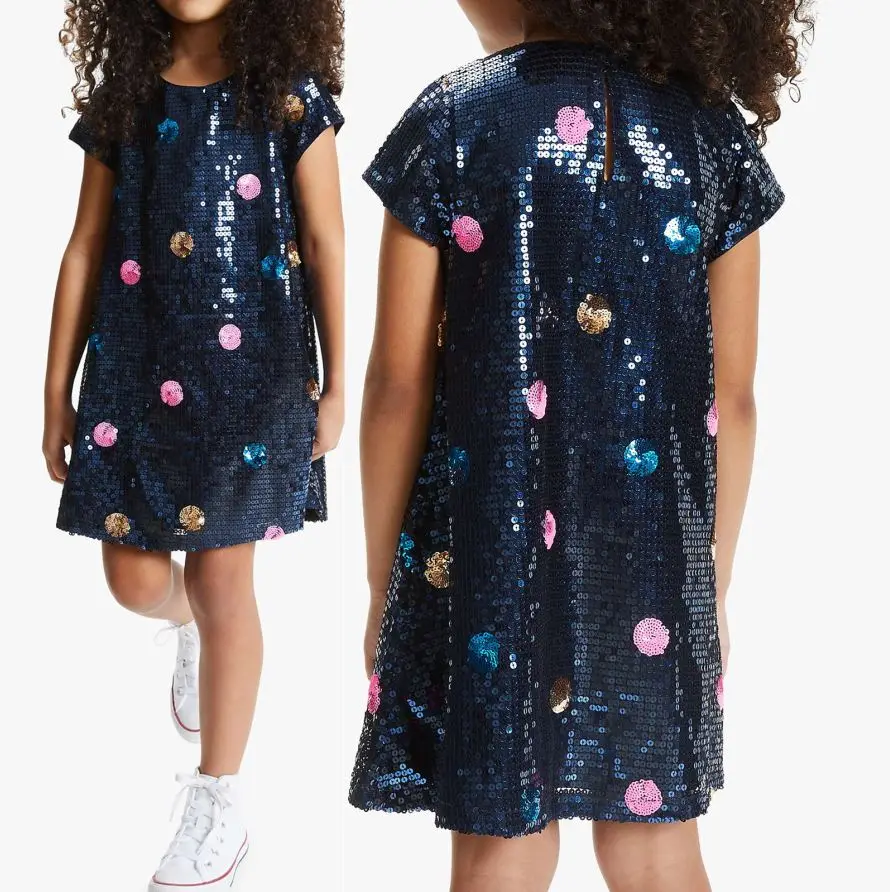 Kids Clothes 100% Full Inspection Fashion Designer New Promotion OEM Accept Polka Dot Sequin Girls Party Dress