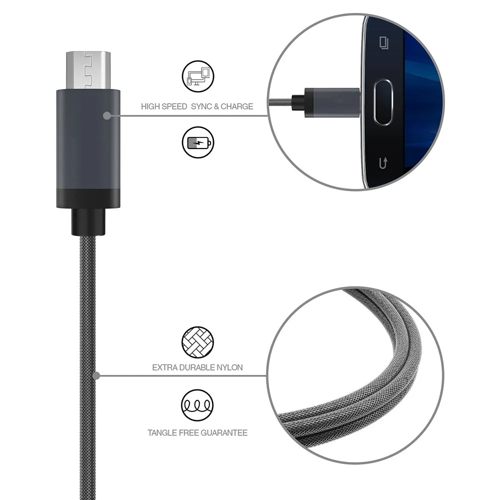 Кабель Micro USB XANUAN 6 футов 2 0 A папа-Micro B шнур зарядного устройства А быстрая зарядка и передача данных для телефонов на Android Samsung HTC