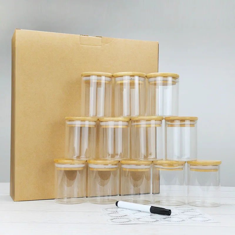 6oz  set of 12 High borosilicate glass Spice Jars with Bamboo Airtight Lids