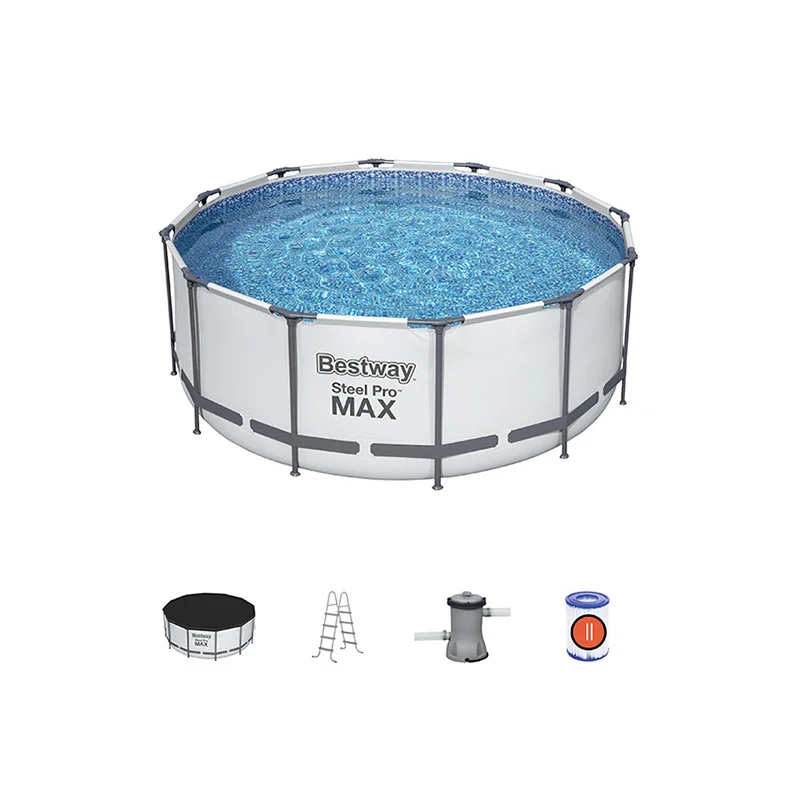 Bestway 56420 Steel Pro MAX 12ft x 48in 366cm x 122cm Family Garden Metal Frame PVC Round Above Ground Swimming Pool