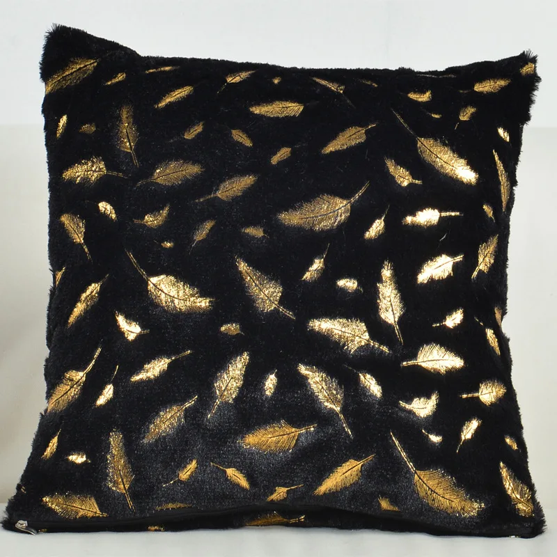 Wholesale Faux Fur Gold Feathers Gilding Throw Cushion Cover Soft Plush Fuzzy Cozy Home Decor Pillow Case 18x18 Inch For Sofa