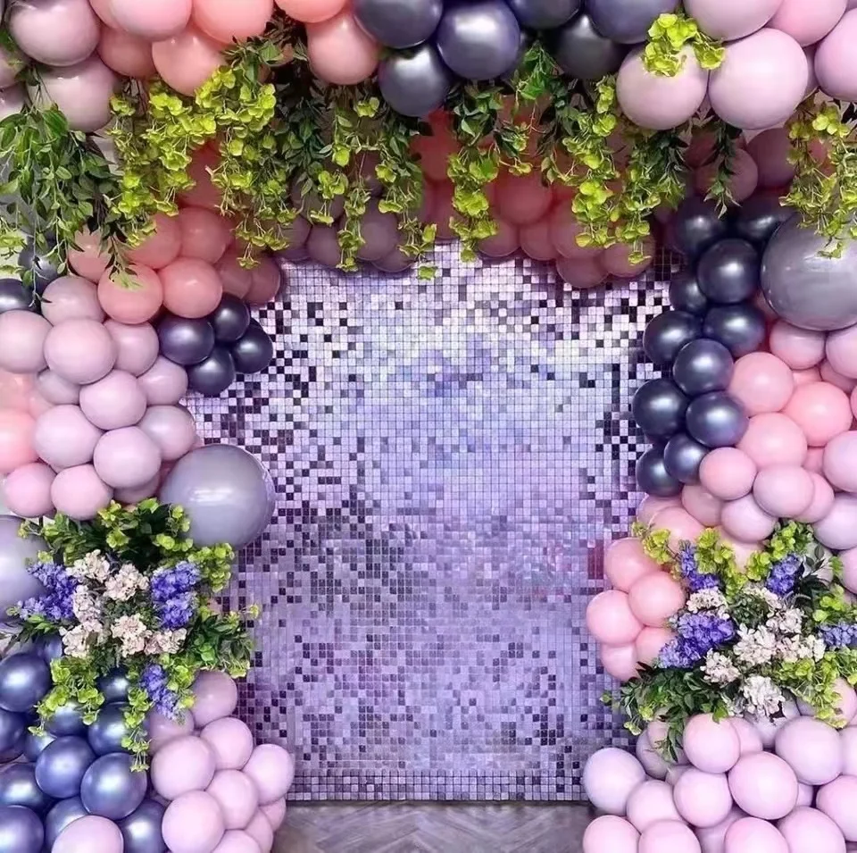 EG-TG003 Stunning Sparking Iridescent Gold Pink Red Mirror Sequin Shimmer Wall Panels Backdrop For Wedding Decoration