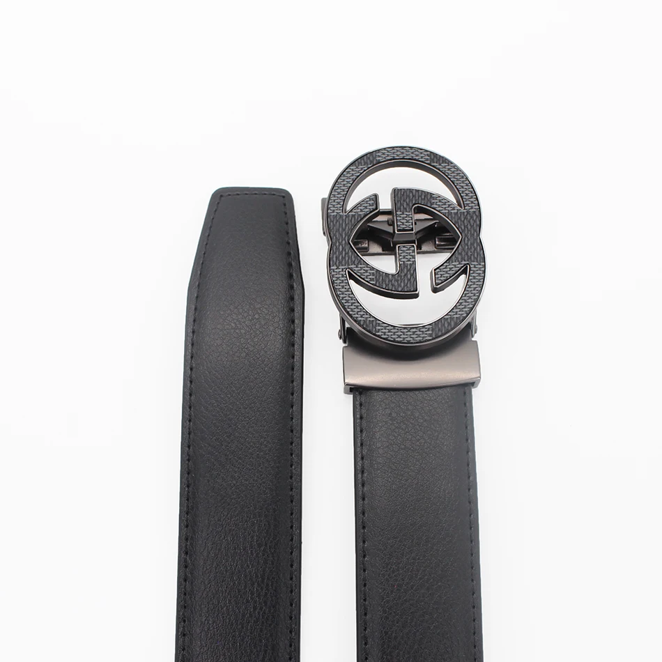  Wholesale Custom New Adjustable Casual Automatic Buckle Belt Fashion Lxurury Business Men Black Genuine Leather
