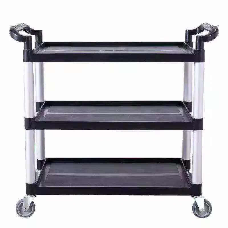 Factory Price 3 Tiers Plastic fold Service Cart Food Trolley Cart Plastic Service Hotel Cart