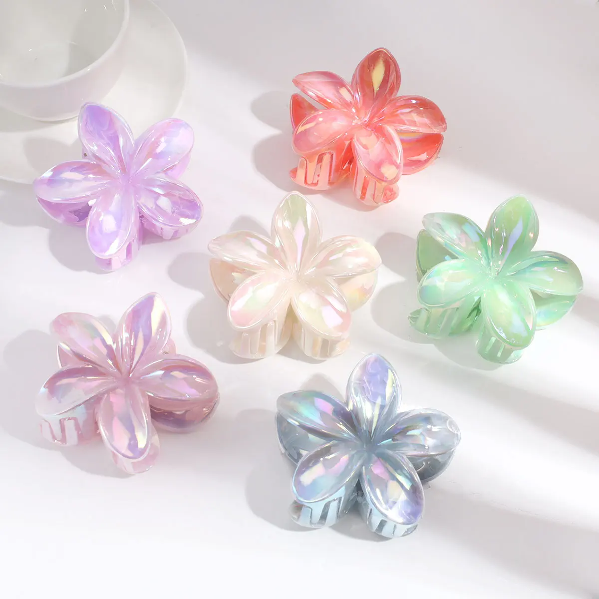 Plastic Temperament Wholesale Gradient Color Flower Butterfly Claw Clips Women Sweet Cute Candy Color Frangipani Hair Claw Clips