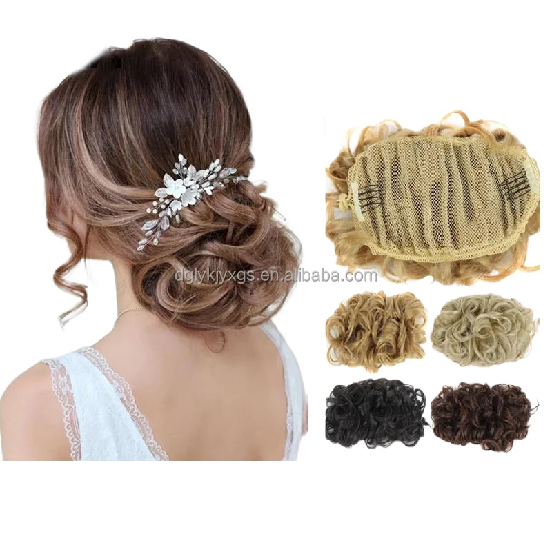Bride Messy Big Hair Bun Curly Chignon Drawstring Ponytails Extension Synthetic Hair ponytail kinky curly wig women hair