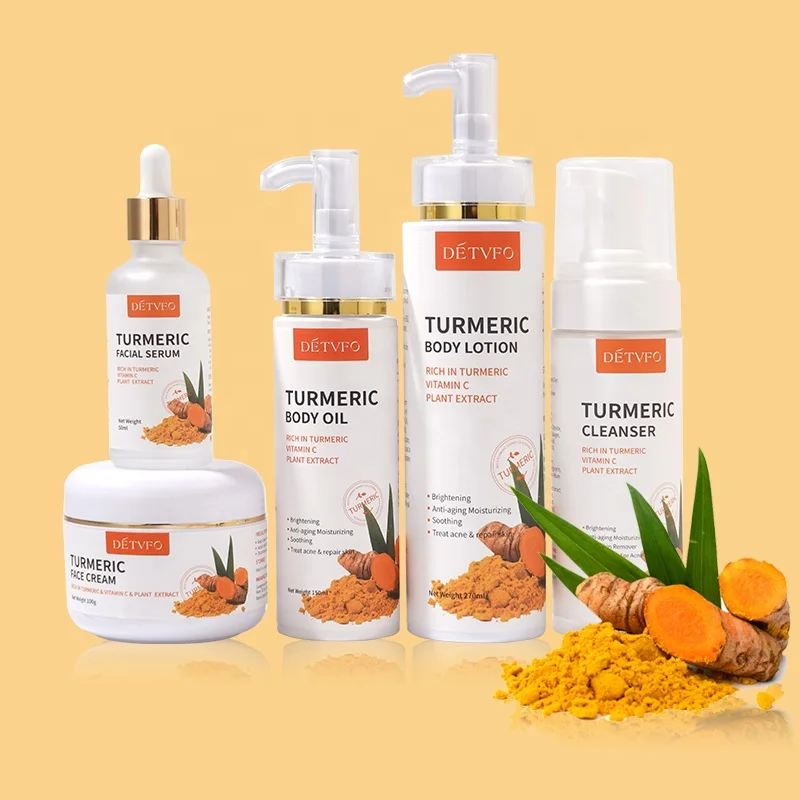 Oem/Odm Organic Skin Care Set Anti Acne Whitening Turmeric Root Cream Face Care Private Label Skin Care
