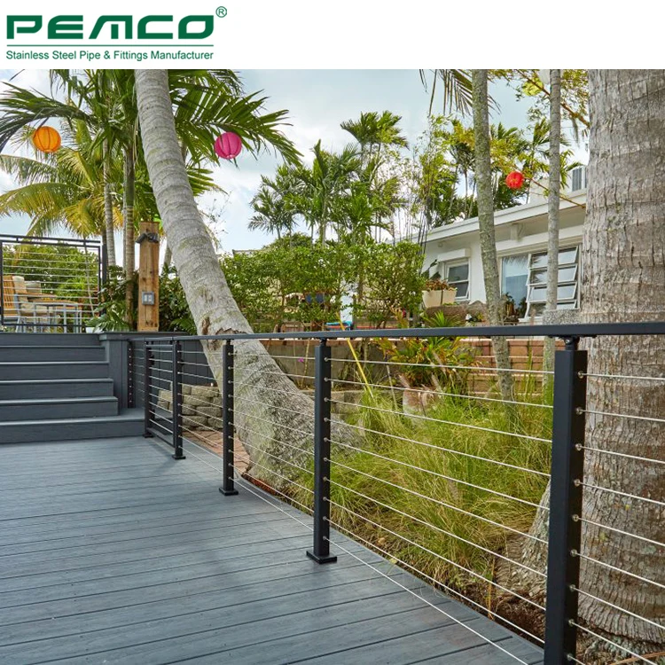 Outdoor Stair Modern Black Metal Stainless Steel Tension Cable Wire Balustrade Railing Rope For Deck
