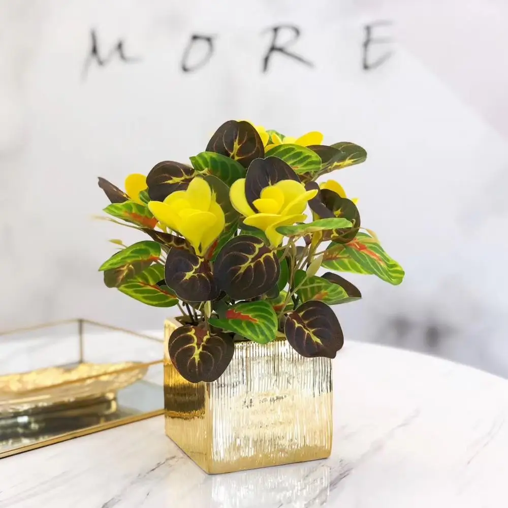 
Popular Europe Simple Style Faux Mini Gold Electraplated Potted Plants Artificial Cactus And Succulent In Ceramic Pot 