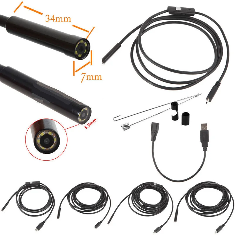 AN97 7 mm Micro USB Mini Endoscope Camera 1m  Soft Cable IP67 Waterproof Borescope Inspection Camera for Android Smartphone