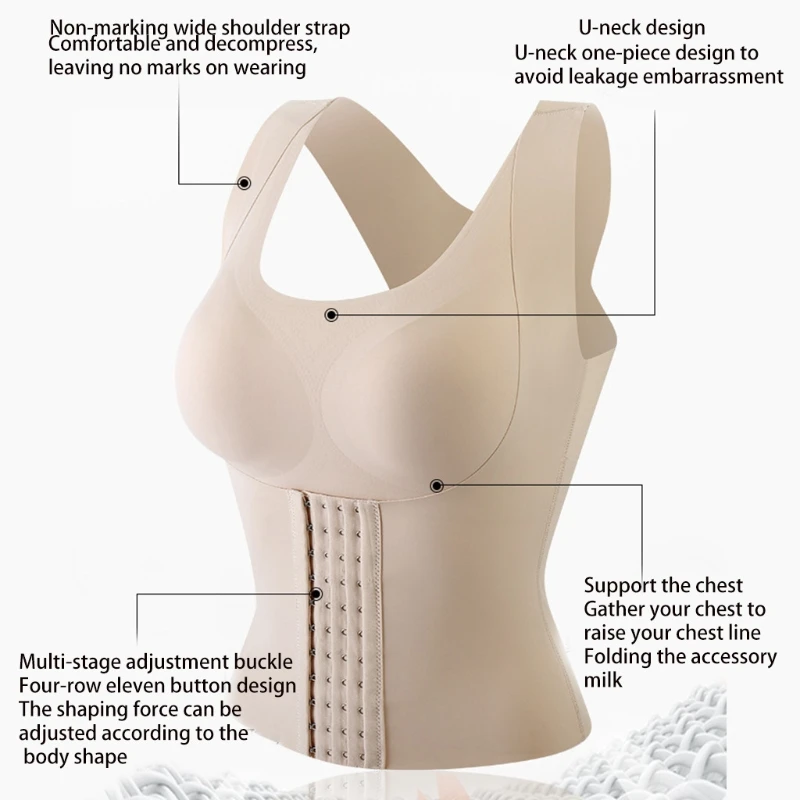 Women Seamless Front Buckle Bra Push Up Posture Corrector Tank Top Girdle Cross Back Vest  3-IN-1 Gathers Up  BRA SHAPEWEAR