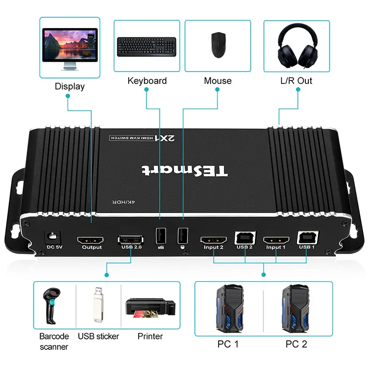  Новый дизайн высокое качество 2x1 HDMI KVM переключатель 4K @ 60 Гц 4:4:4