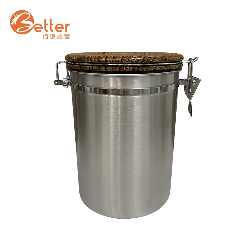 Kitchen Sealed Can Metal Coffee Jar Stainless Steel Airtight Coffee Bean Canister With Scoop