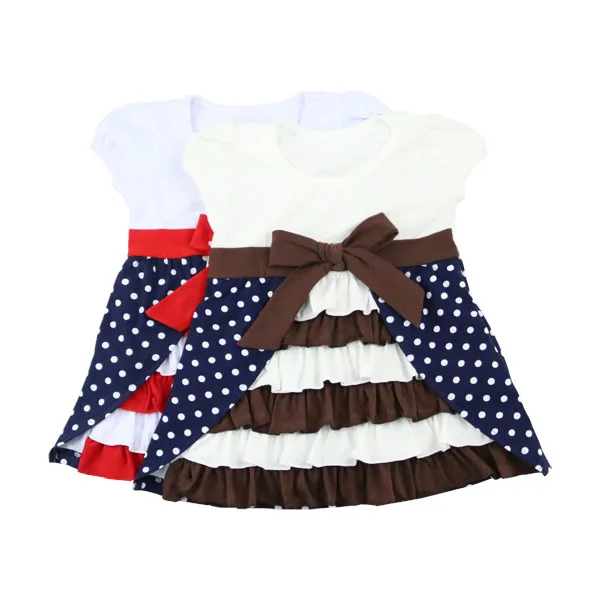 2023 New Patriotic Baby Dress 4th of July Big Bow Ruffles Celebration Little Girls Dress