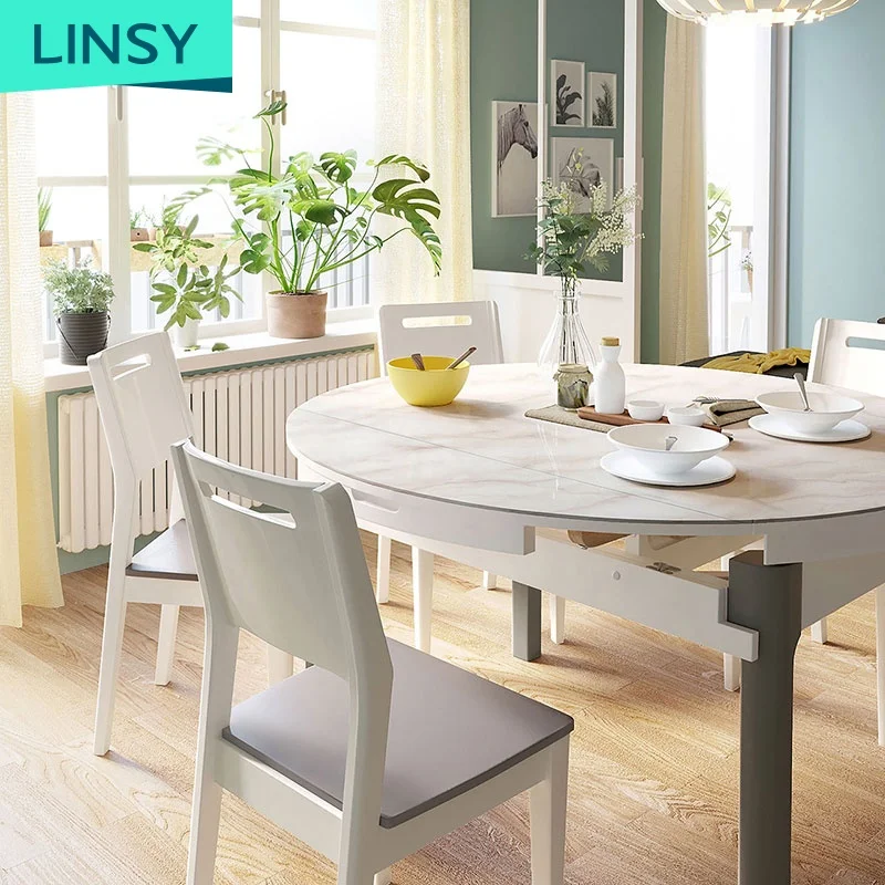 Hot Sale 4 6 8 Seater Extendable Luxury Granite Modern Marble Round Dining Table