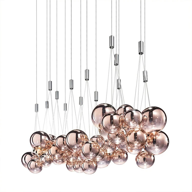 European Modern Decorative Home Fancy Light Pendant Lamp Indoor Glass Bubble Ball LED Suspension Light Chandelier Bedroom Iron