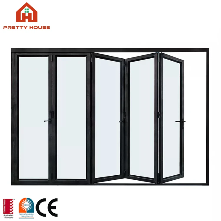 Aluminum alloy narrow slim frame folding door 3 panels aluminum louver glass interior balcony folding door