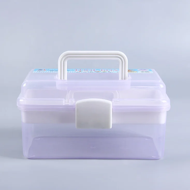 Wholesale hard plastic 10 inches Transparent double layer portable flat multi-drawer  jewelry storage box