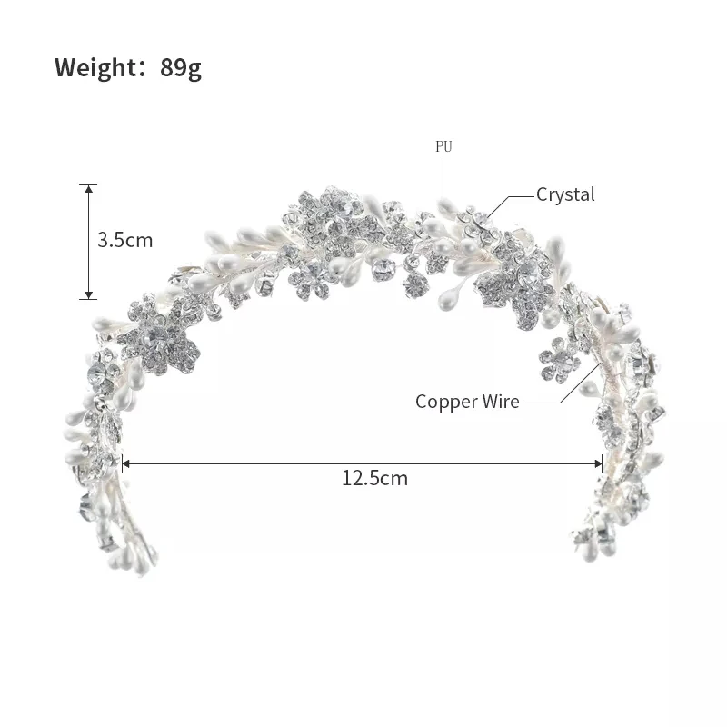 Newest Handmade Crystal Rhinestone Flower PU Wedding Headdress Accessories Bridal Prom Pageant Queen Crown and
