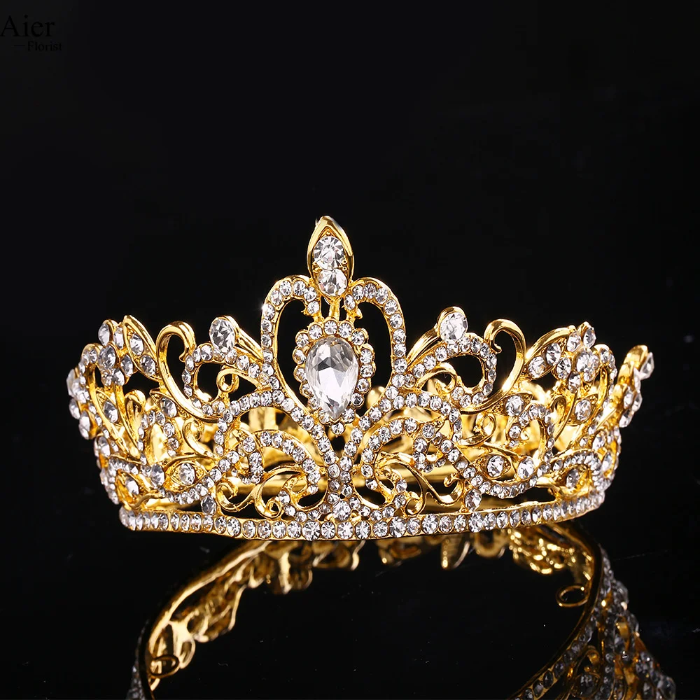 Aierflorist 9cm*5.5cm Baroque alloy crown with diamonds Party Princess Crown Wedding Tiara Crown for cake or flower decoration