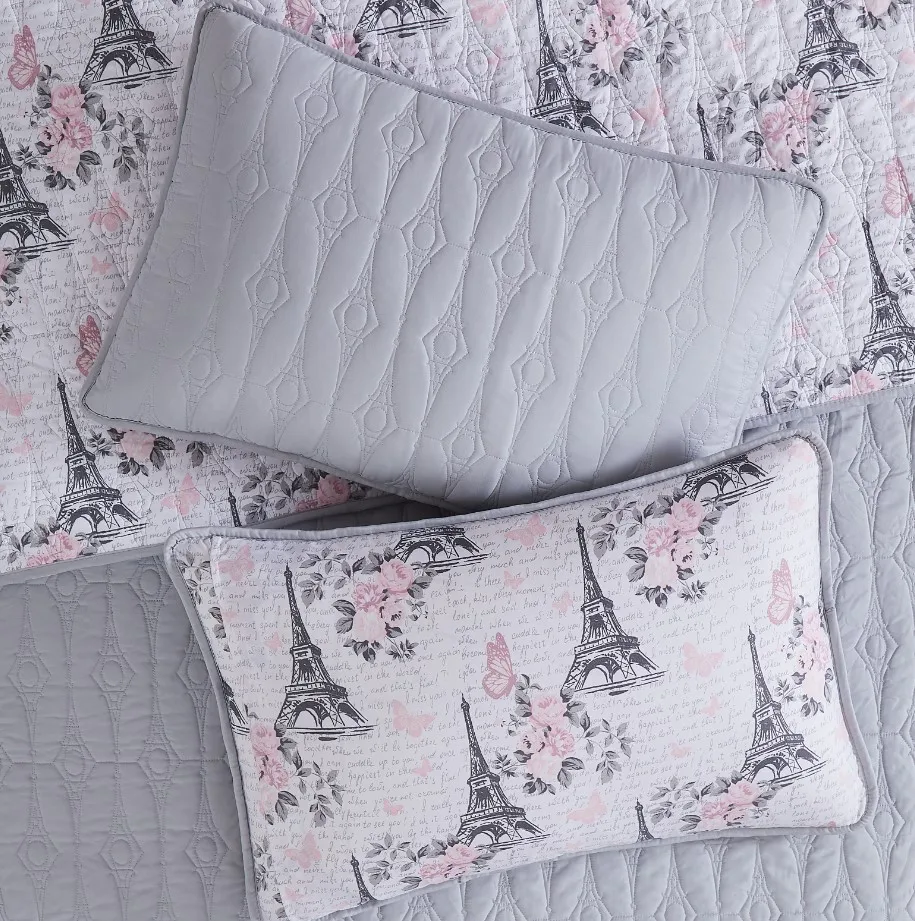 In Stock Fast Delivery Printed Reversible Quilted 3PC Bedspread Set with 4PC Bed Sheets In A Bag Queen and King Size