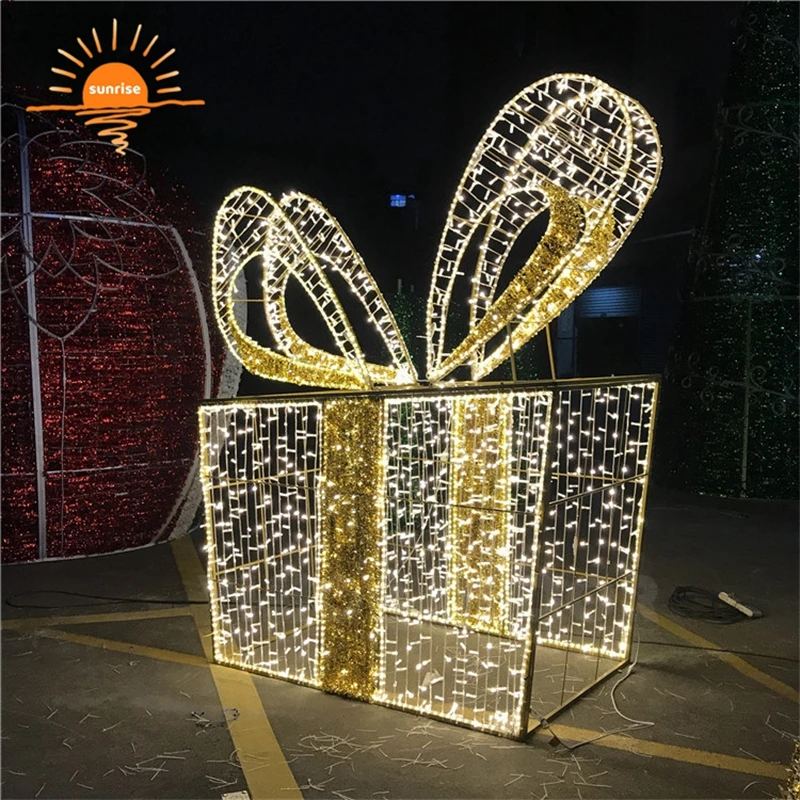 Customized Commercial Outdoor Christmas Holiday Garden Garden Decoration Lighting LED 3d Gift Box Theme Light