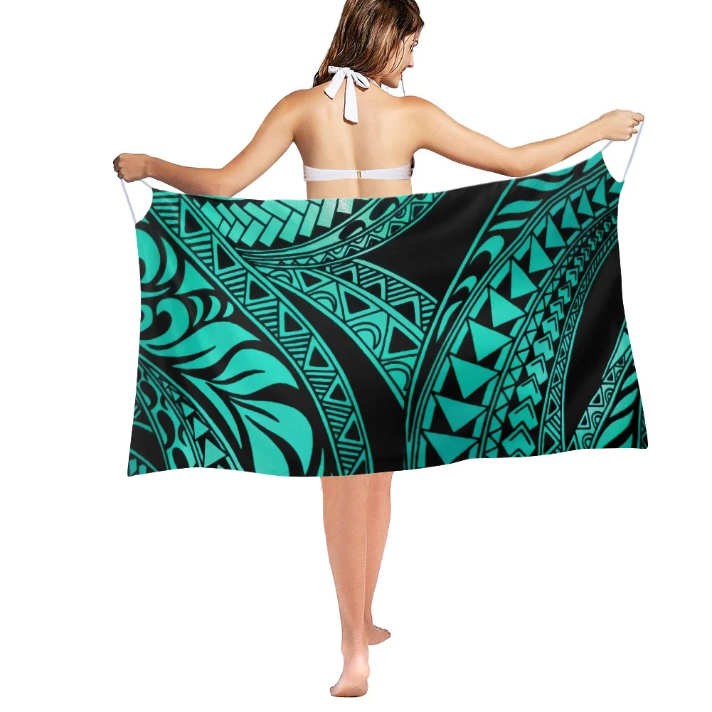 Polynesian Style Tribal Tattoo Turquoise Polynesian Sarong Women Swimwear Pareo Beach Cover Up Bikini Sarong Swimsuit Wrap Skirt