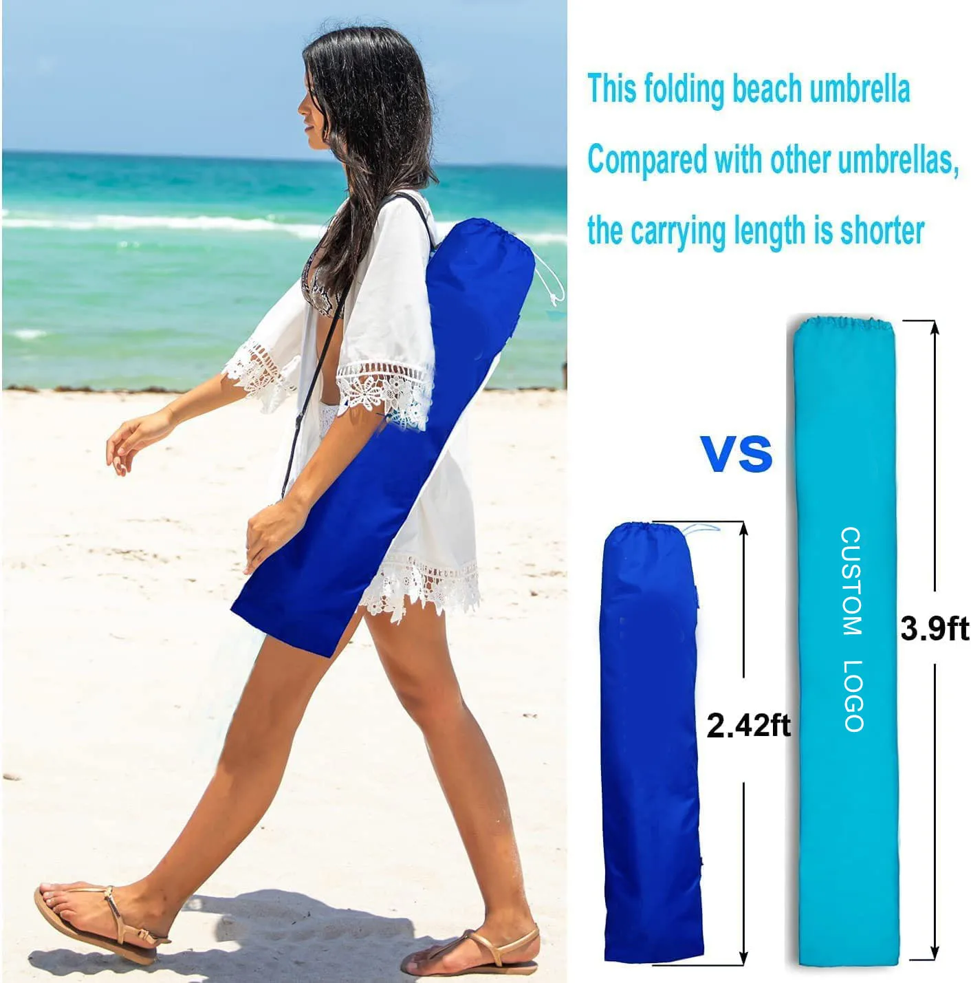 Wholesale Easy Portable Steel Frame Aluminum UV Protection Dia 200cm Canopy Beach Umbrella Parasols With Anchor Drill For Travel