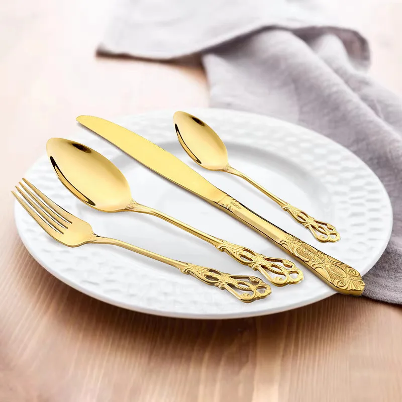 Household Retro light luxury  Stainless Steel   Flatware Set Matte Polished Dessert Cutlery Spoon Fork for Food & Home Use