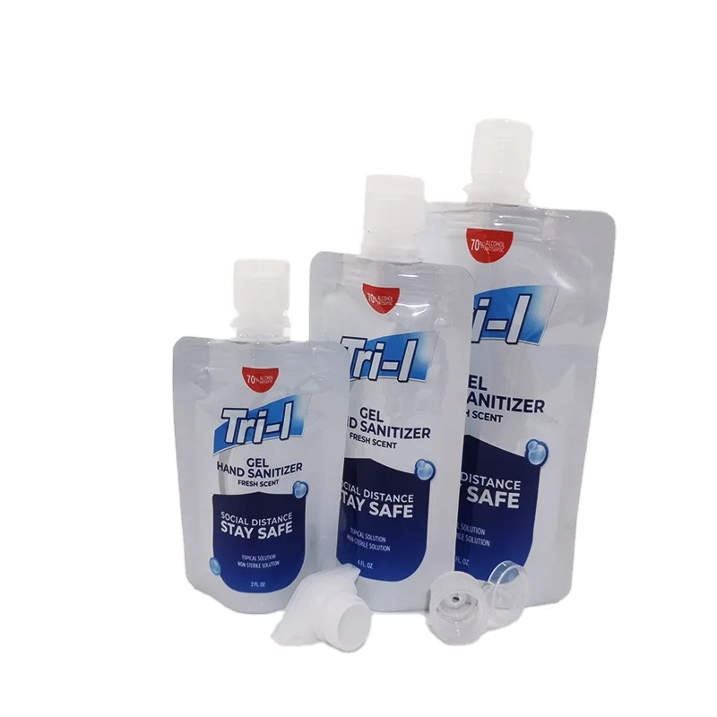 2oz 4oz 8oz Gel Hand Sanitizer spout pouches with flip cap for alcohol liquid