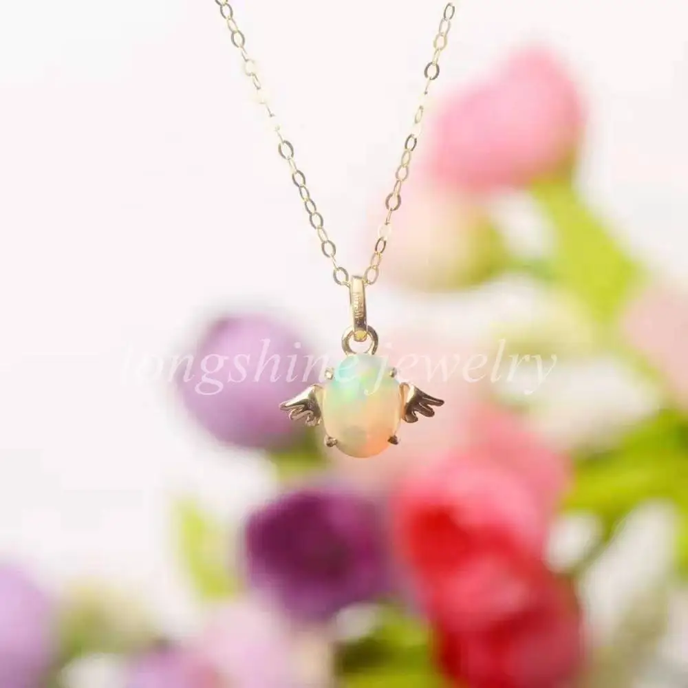 gemstone 18k gold angel egg shape Australia opal necklace natural beautiful opal fine jewelry for women