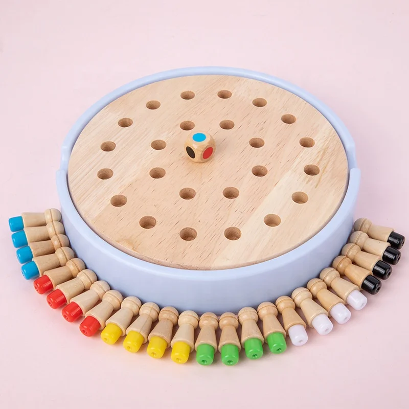 Wooden 2 In 1 Creative Color Memory Matching Chess Board Game Educational Toys for Kids