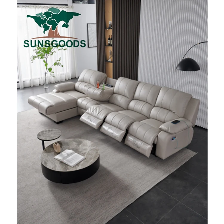 Sunsgoods electric power reclining chaise bed massage L shape corner sofa recliner,recliner sofa set,leather recliner sofa