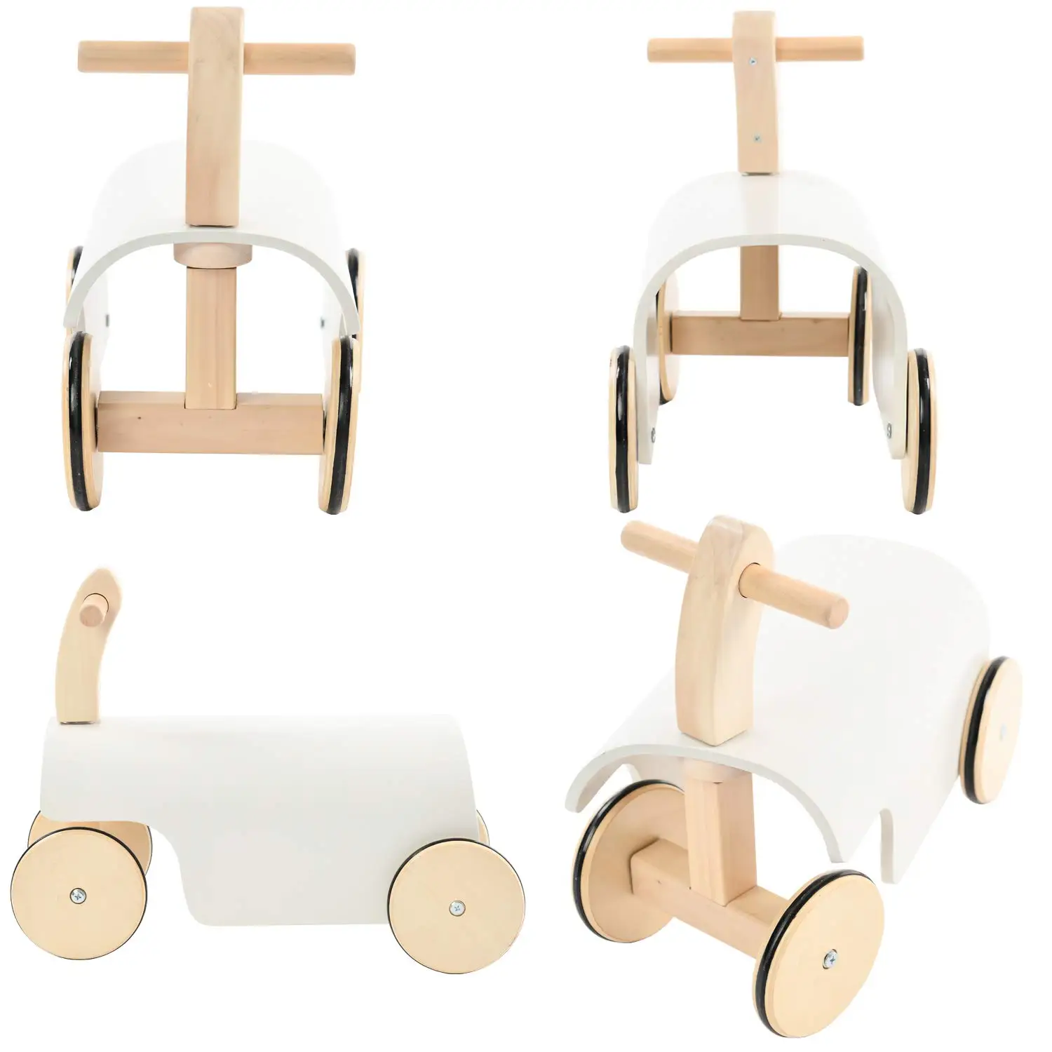 Baby Wooden Ride On Toys White Ride-on Bending Car Customize Toddlers Wooden Balance Walker With 4 Wheels