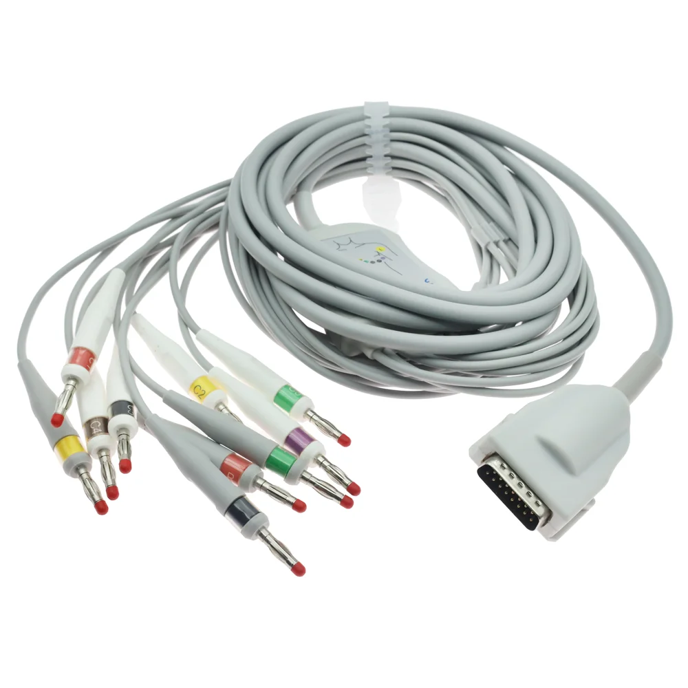 Compatible Mortara Burdick Atria 3000/Eclipse 4 One piece IEC Banana 4.0mm EKG Cable, Direct-Connect EKG Cable