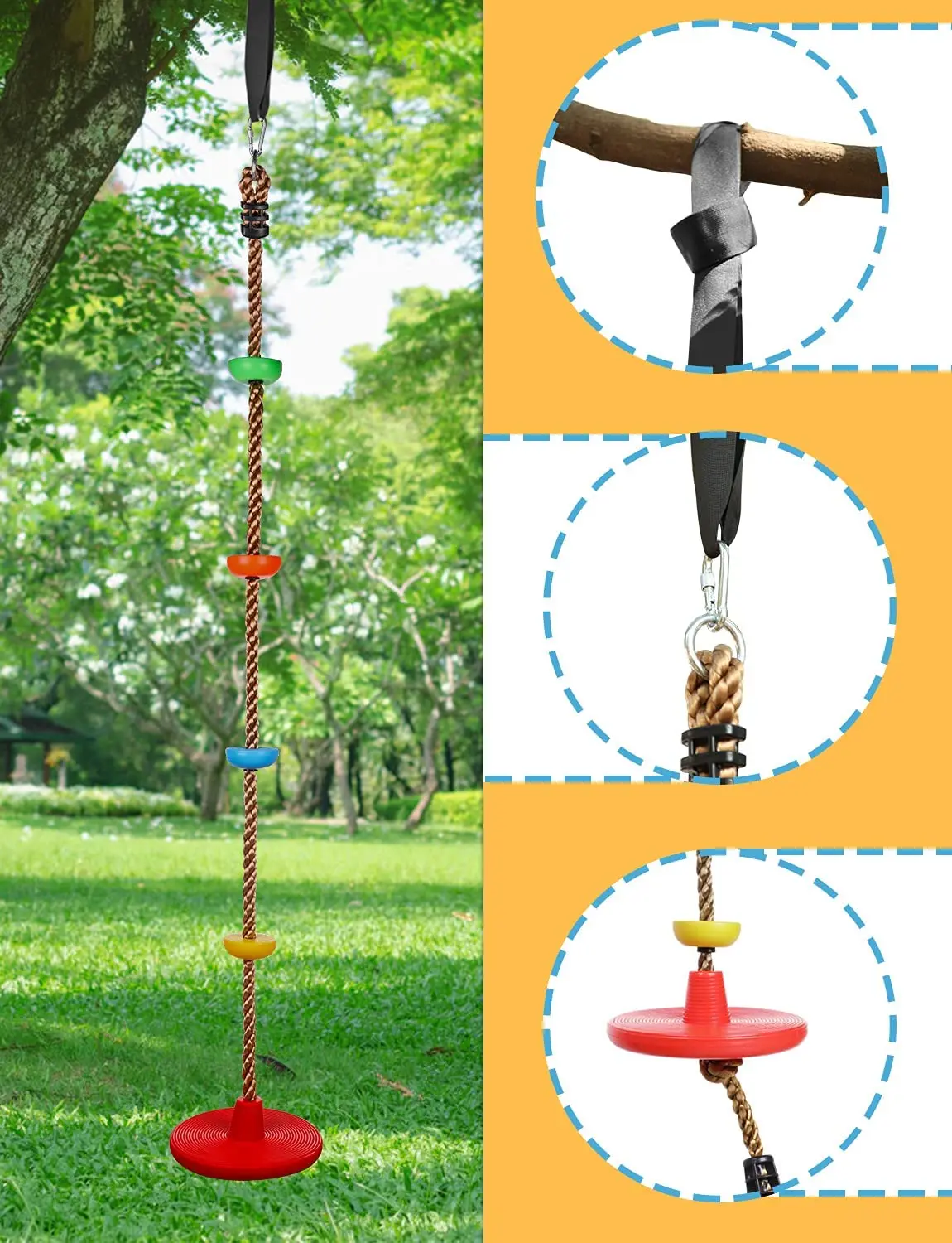 Climbing Rope Tree Swing with Platforms and Disc Swings Seat