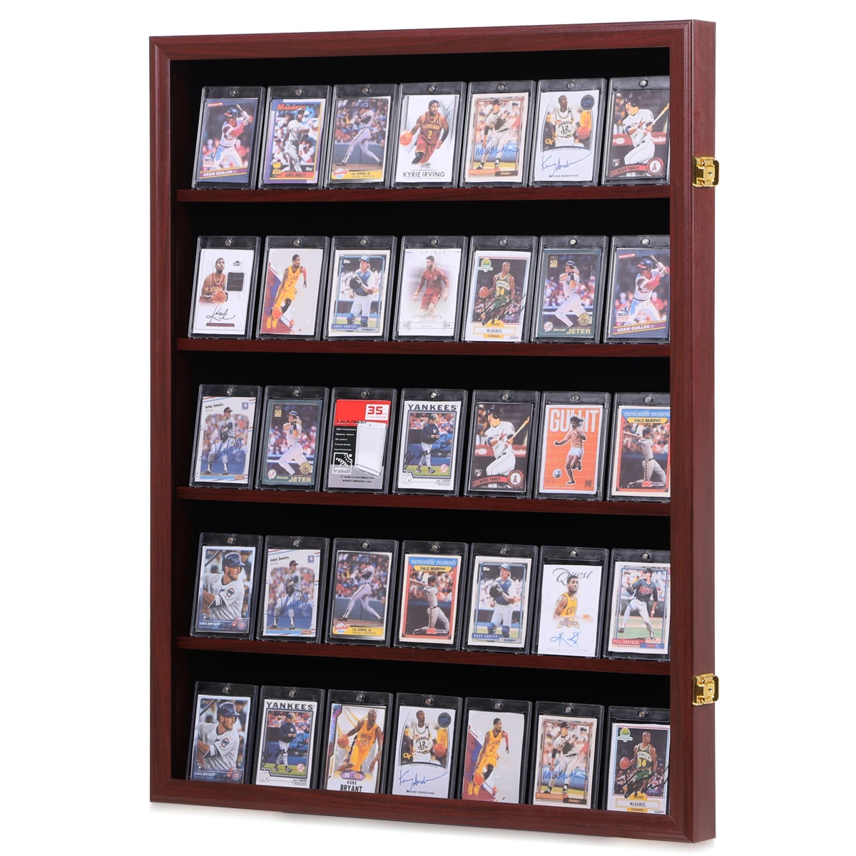 35 Graded Baseball Card Display Case Mahogany Finish Trading Card Display Case Wall Mount Cabinet For Sports Cards Collection