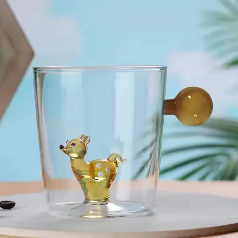 2022 New Arrive 3D Flamingo White Bear Deer Duck Animal Figure Inside Glass Cup Mug With Ball Handle