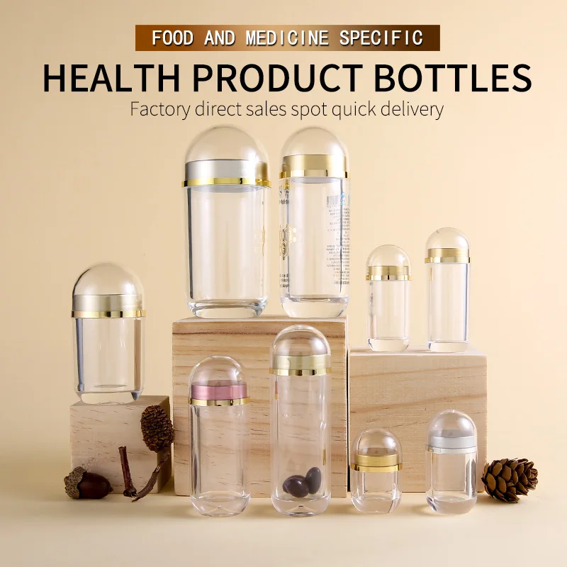 5 8 10 15 25 35 60 100 cc PS transparent capsule packaging plastic medicine bottle pill bottle with colorful cap