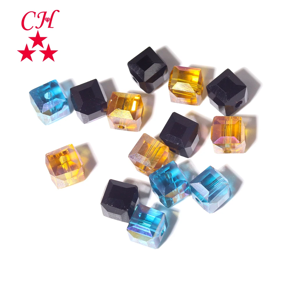 Hot Sale Shinning Square Shape Crystal Glass Cube Beads for Jewelry Making
