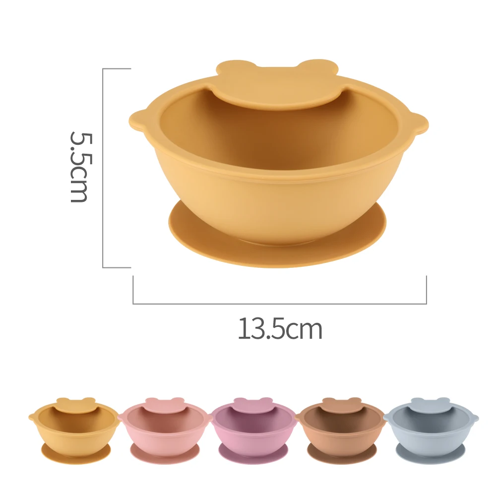 Food Grade Baby Led Weaning Supplies Non Slip Baby Bowl Plate and Spoons BPA free Silicone Baby Feeding Set