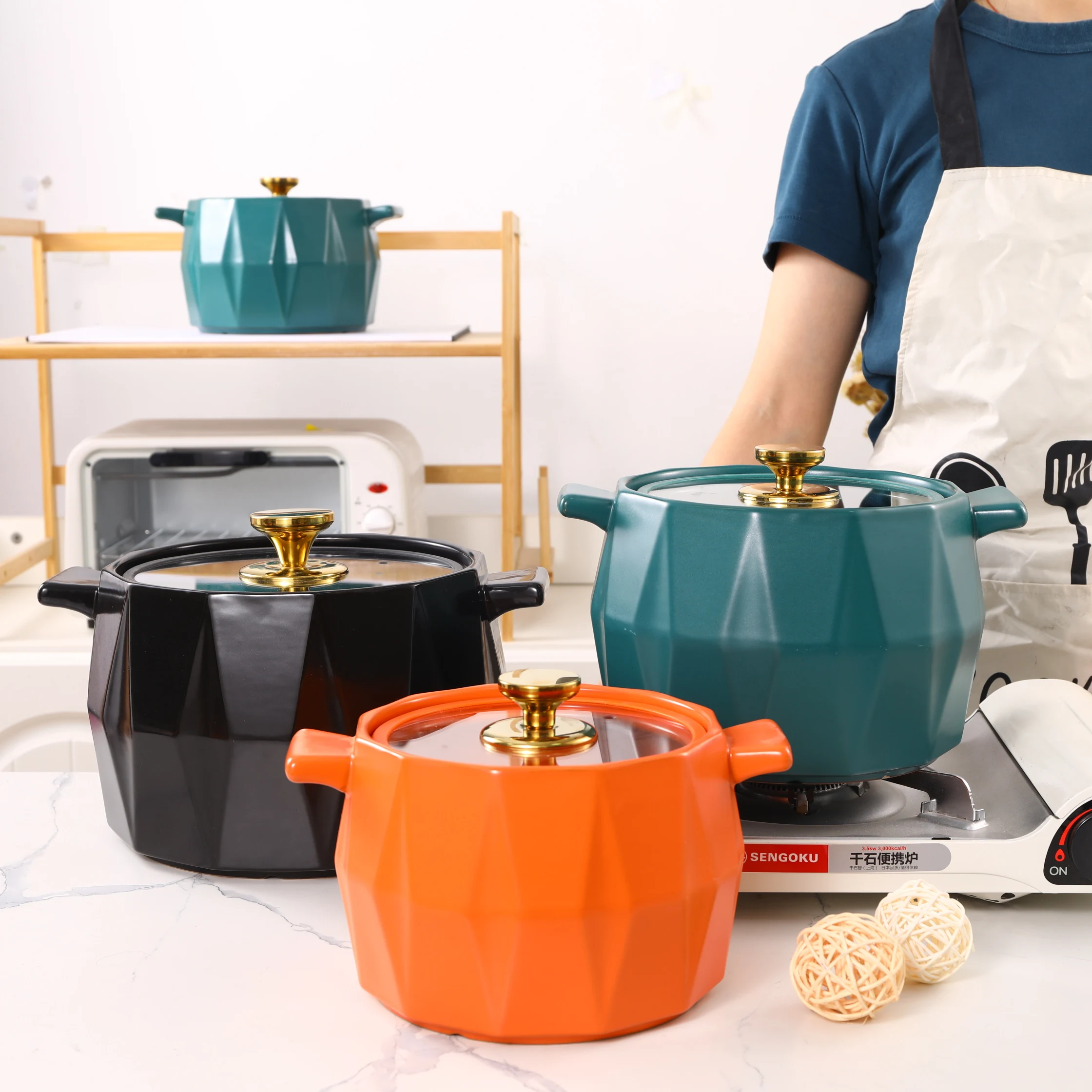 3L/4L Ceramic Pots Cookware Clay Pots For Cooking Cookware Ceramic Cooking Pot With Two Handle