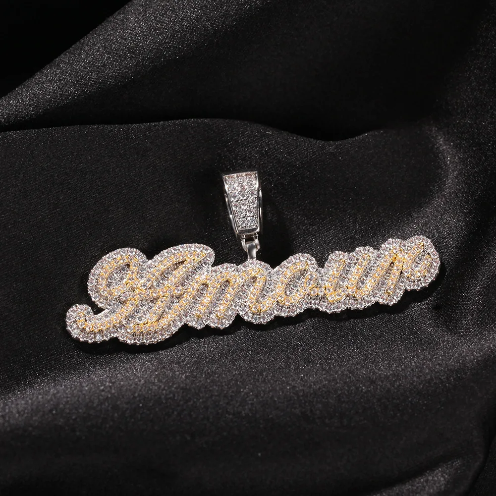 Fashion Hip hop Jewelry Bling Bling Iced Out Cuban Chain Name Necklace Custom Cursive font Personalized Letter pendant