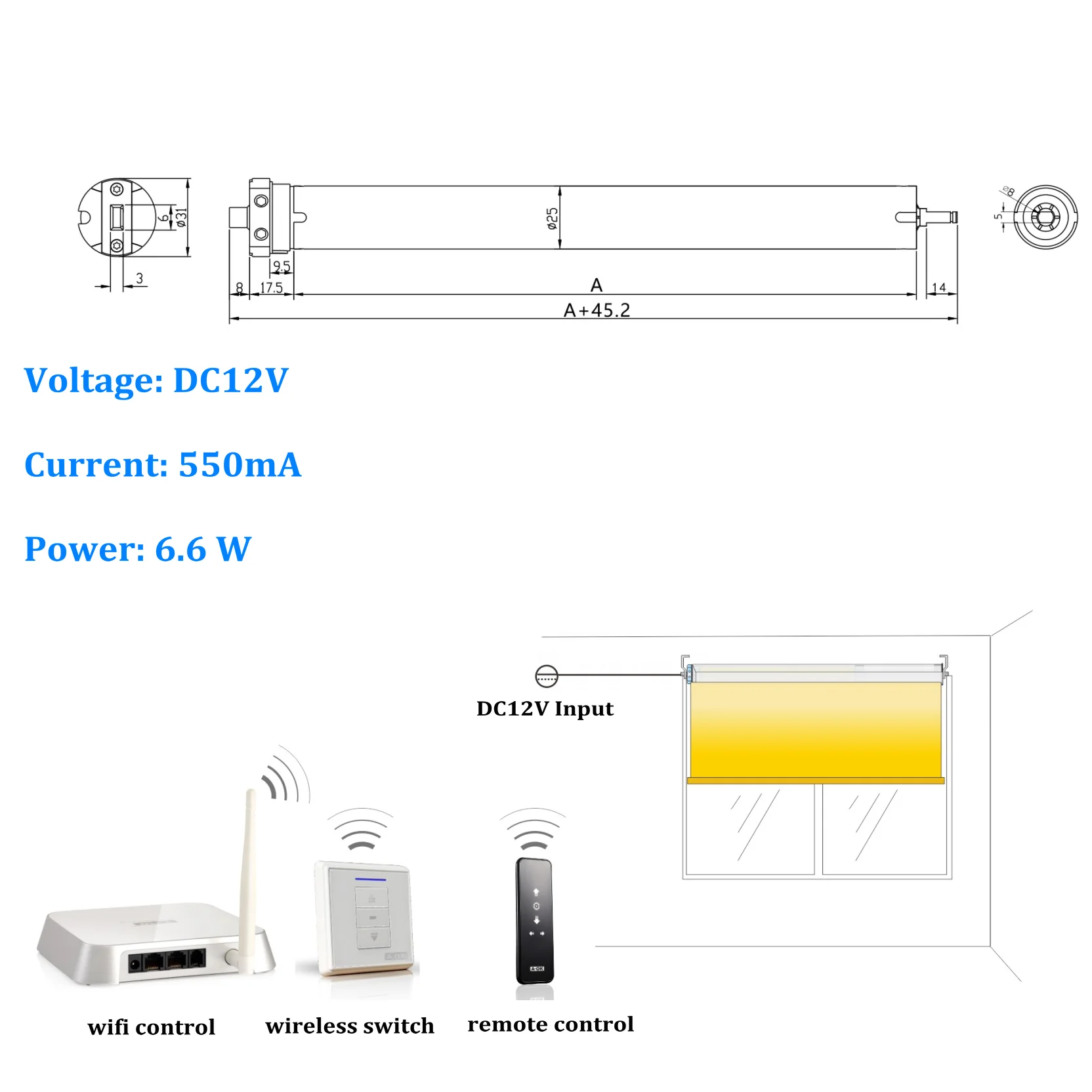 DC power motorized commercial roller window blinds