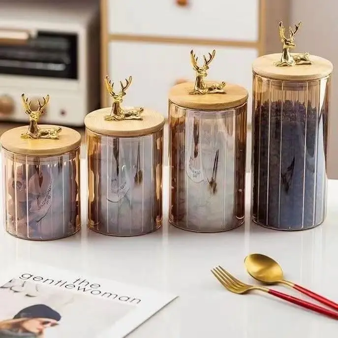 Round Airtight Coffee Tea Spice Glass Jar Kitchen Organizer Storage Bottles Sealed Glass Food Storage Jars with Bamboo Lid