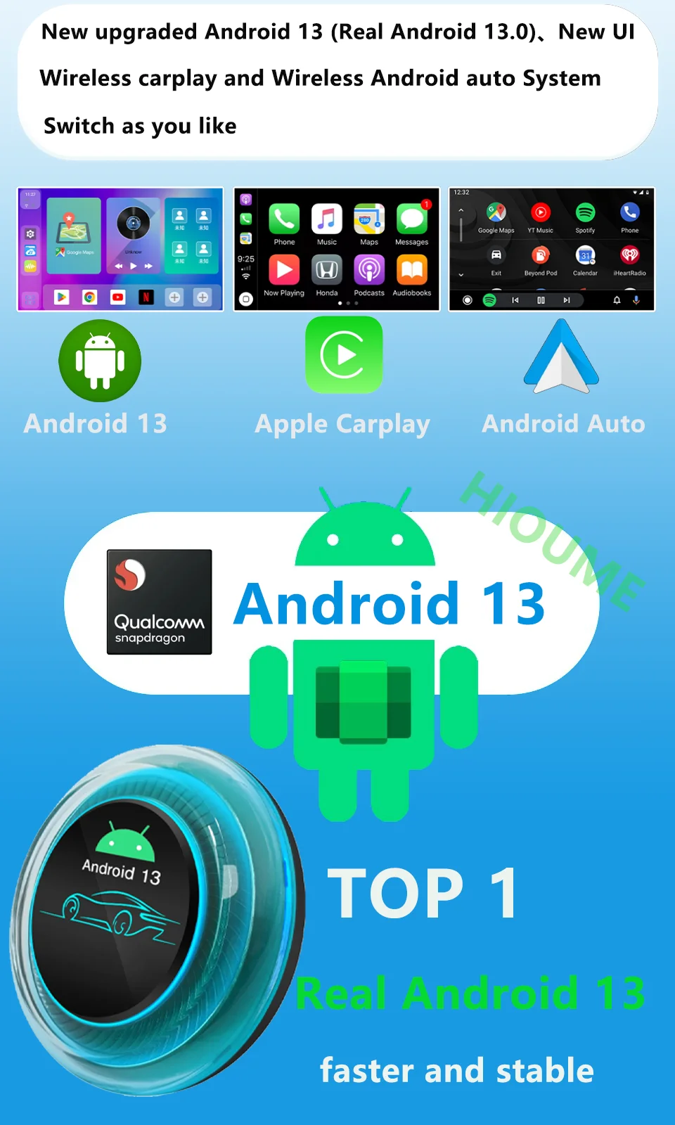 MMB Android 13 carplay беспроводной ai box 8 ГБ + 128 для YouTube Netflix Google Maps Waze
