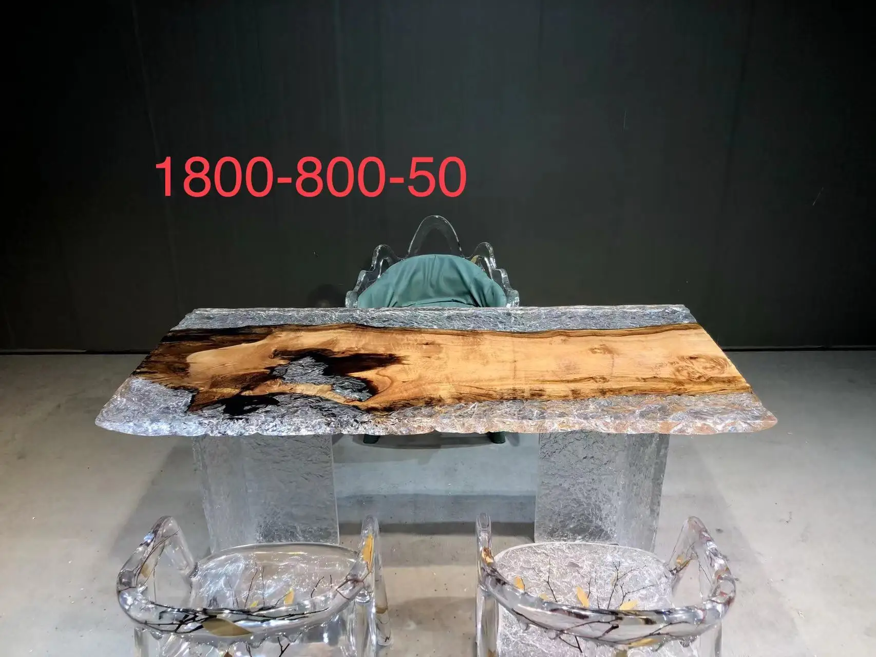 Transparent glass pattern epoxy resin table top wood golden camphor resin coffee table