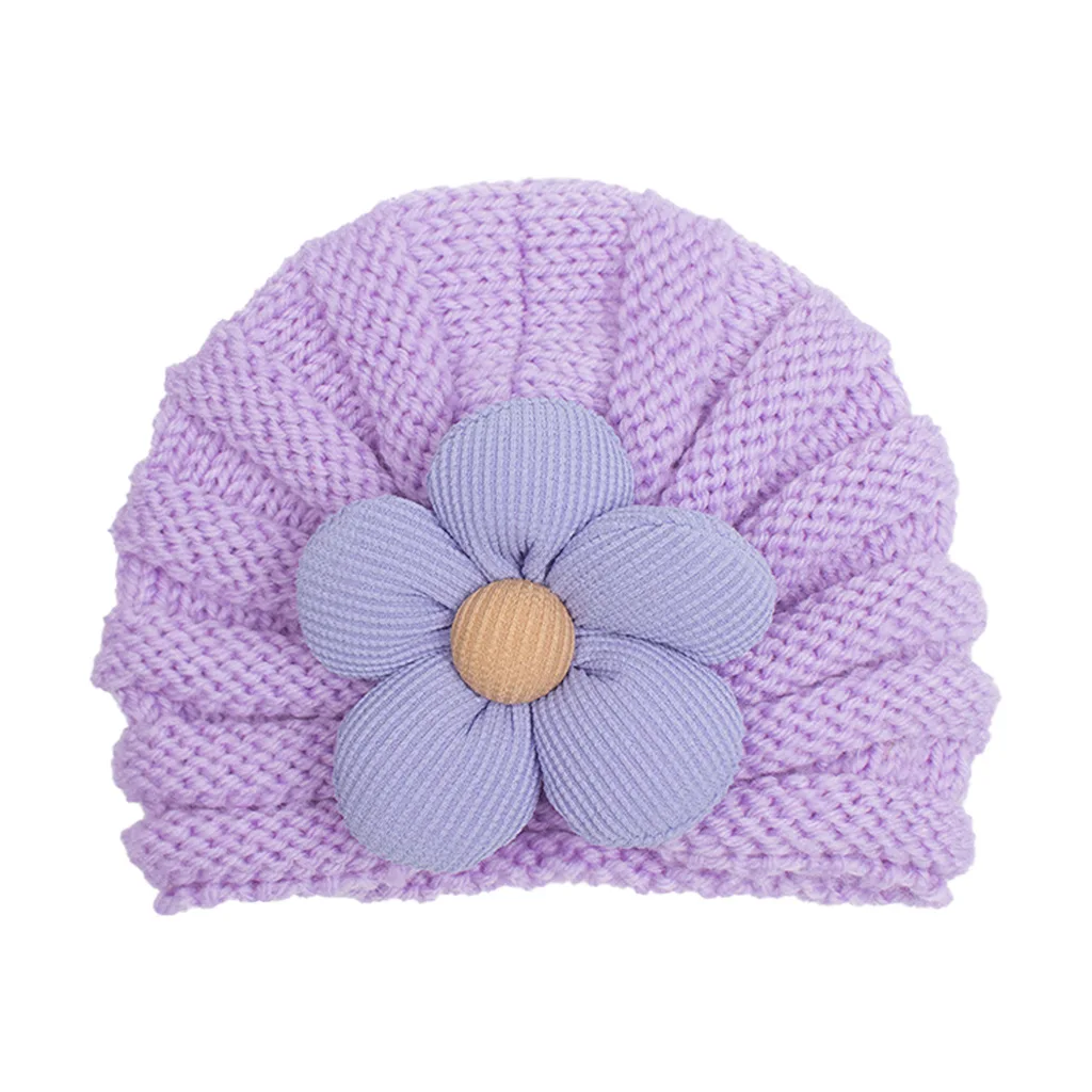 Rarewe New Design Children Baby Warming Flower Knitted Bonnet Infant Toddler Hat Custom Printed Kids Beanies